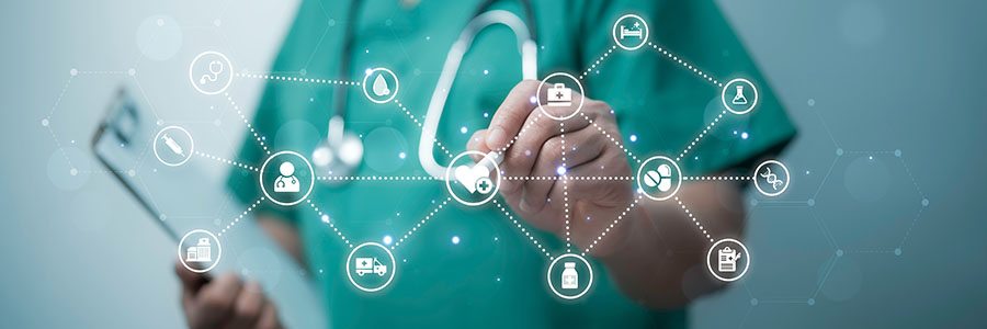 Doctor on tablet using AI